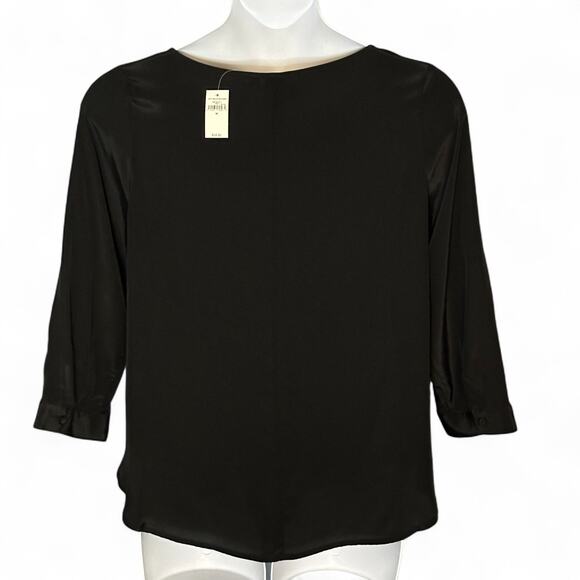 GAP Black Blouse Size M Button Shoulder 3/4 Sleeve Rayon Sheen Work Career NWT - Picture 6 of 8